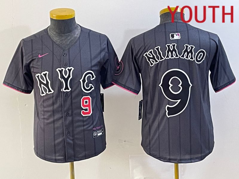 Youth New York Mets #9 Nimmo Black City Edition 2024 Nike MLB Jersey style 2